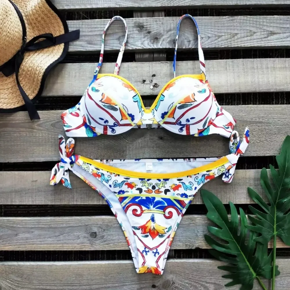 SOLD OUT CLEARANCE Colorful Watercolor Ornate 2Pc Bikini Swimsuit - Picture 2 of 3